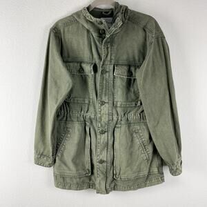 Aritzia TNA Domond Military Utility Jacket Womens Small Green Cotton Twill Hood